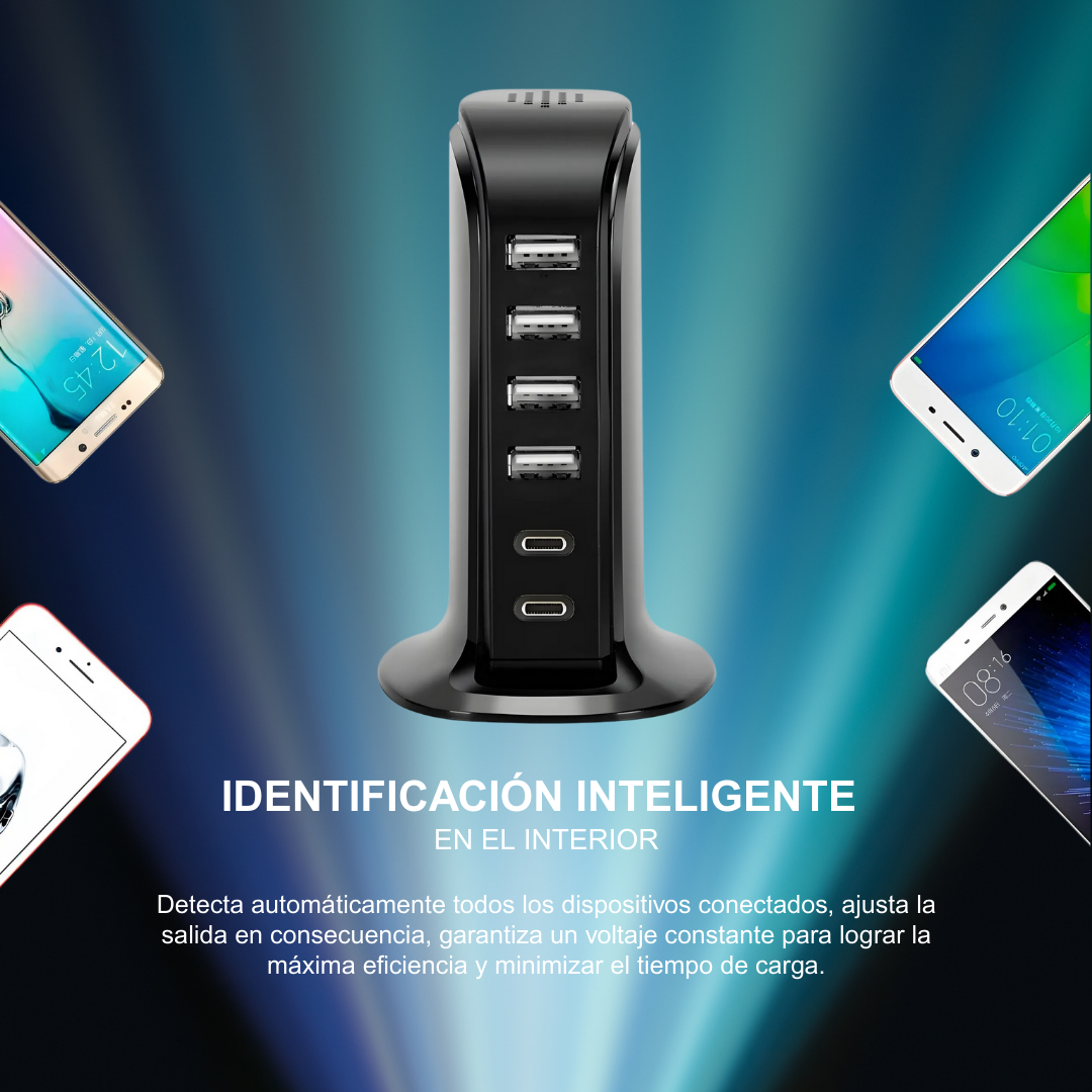 Torre Carga Multipuerto Cargadores Usb Tipo C Carga Rápida