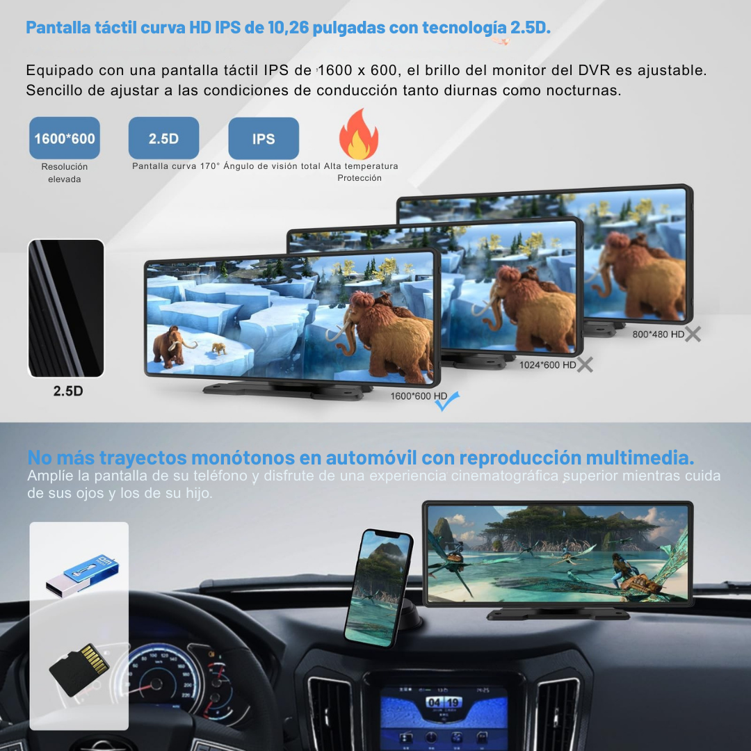 PANTALLA RADIO CARRO CAR PLAY ANDROID AUTO INALÁMBRICA 10,26" + CÁMARA REVERSA