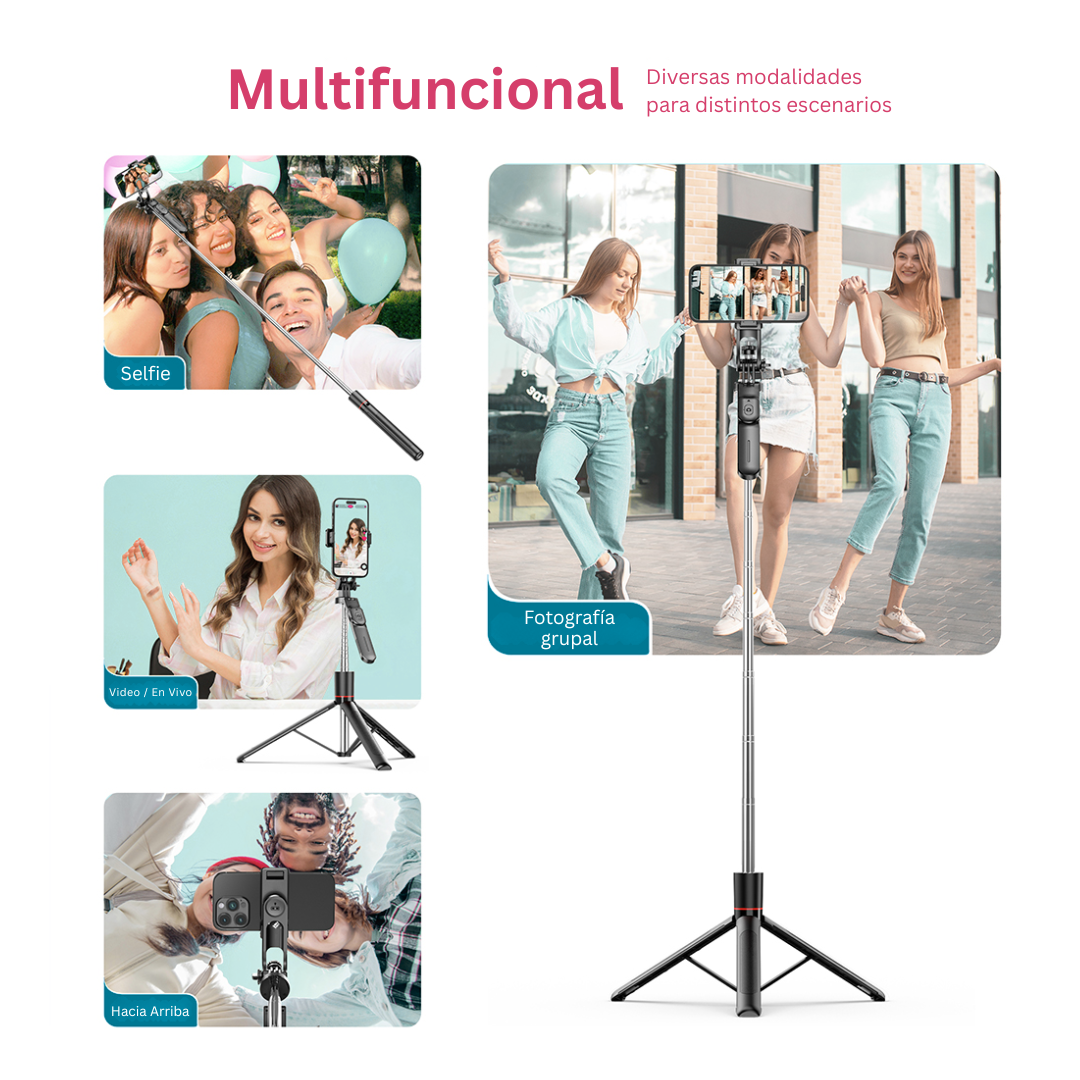 TRIPODE PARA CELULAR Ó CÁMARA PLEGABLE Y PORTABLE EXTRA LARGO 170CM + CONTROL REMOTO