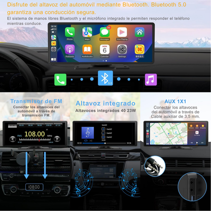 PANTALLA RADIO CARRO CAR PLAY ANDROID AUTO INALÁMBRICA 10,26" + CÁMARA REVERSA