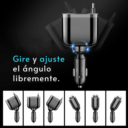 Cargador Carro Celular Cables Retractil 5en1 + Puerto Carga Rápida