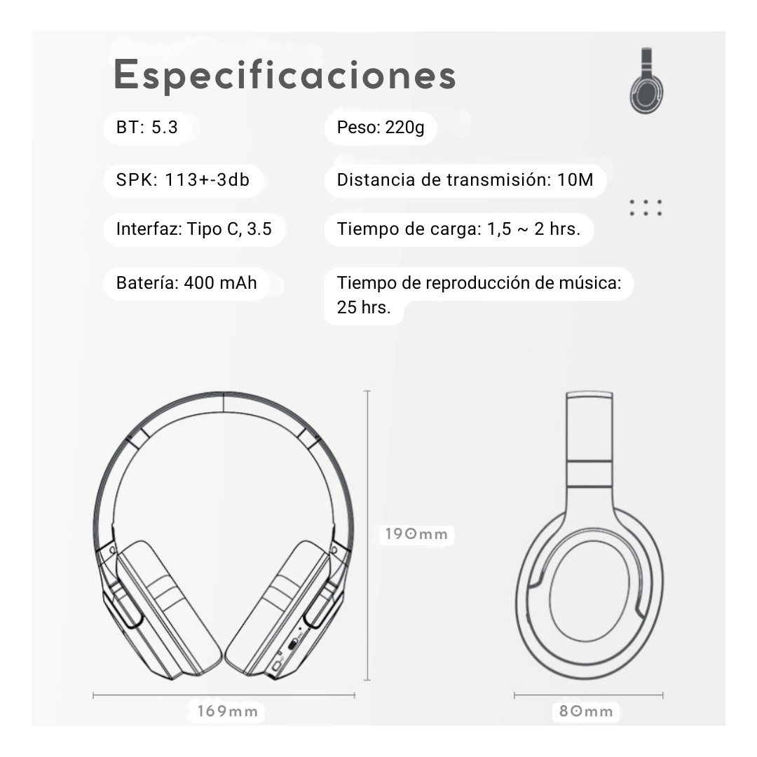Audífonos Diadema Inalámbricos Cancelación Ruido Plegables