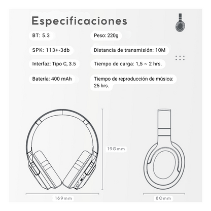Audífonos Diadema Inalámbricos Cancelación Ruido Plegables