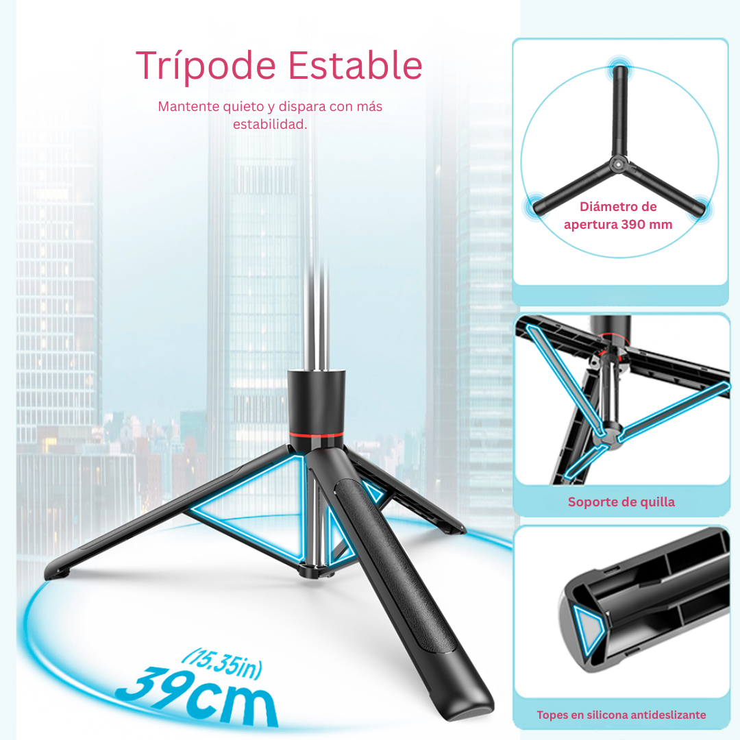 TRIPODE PARA CELULAR Ó CÁMARA PLEGABLE Y PORTABLE EXTRA LARGO 170CM + CONTROL REMOTO