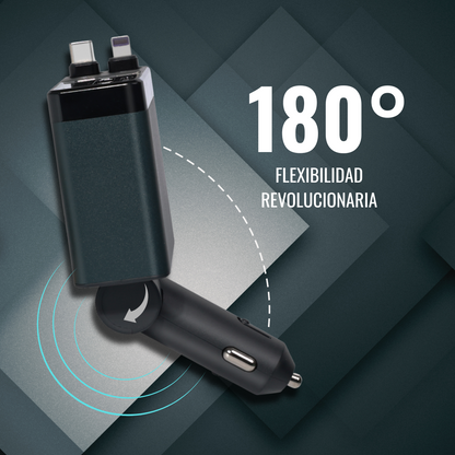Cargador Carro Celular Cables Retractil 4en1 + Puerto Rapida