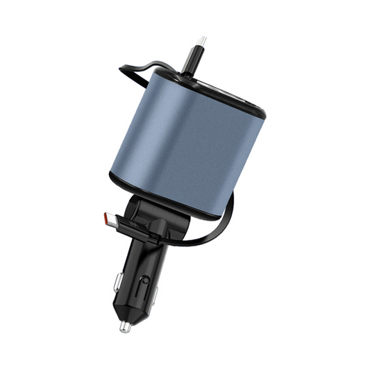 Cargador Carro Celular Cables Retractil 4en1 + Puerto Rapida